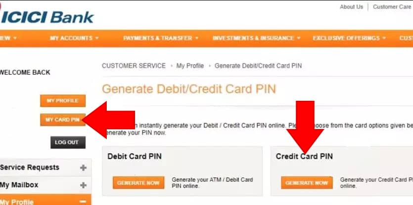 Generate ICICI Credit Card PIN Online